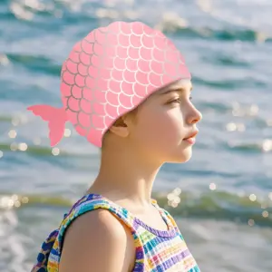 Kids Swim Caps with Fish Tail Baby Waterproof Bathing Caps