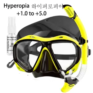 Diving Mask +1.0 to +5.0, Tempered Glass Anti-Fog Snorkel Dive