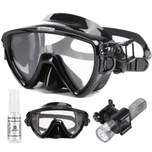 Scuba Diving Mask with flashlight Bracket, Liquid Silicone Face Mask,Tempered